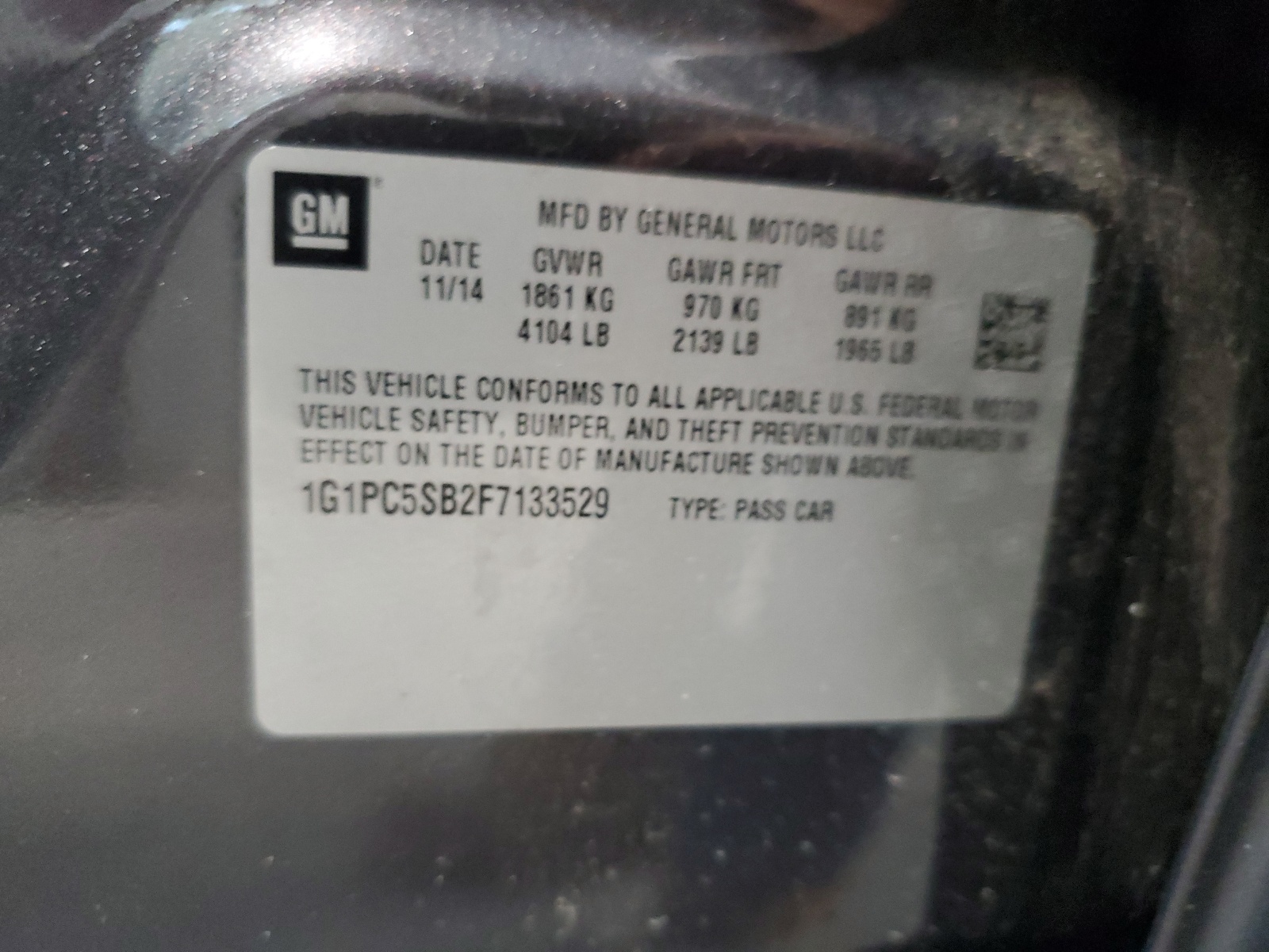 1G1PC5SB2F7133529 2015 Chevrolet Cruze Lt