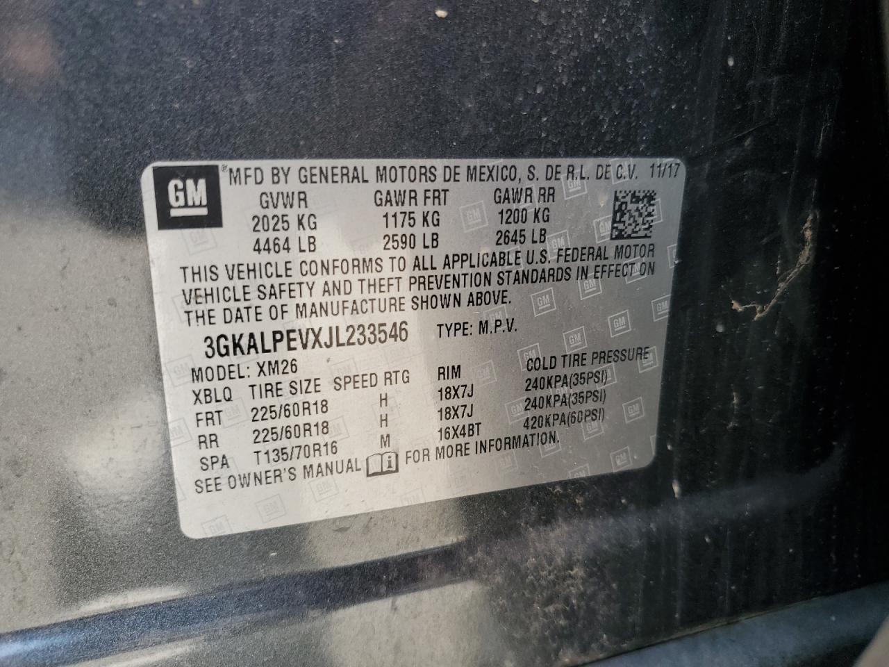 2018 GMC Terrain Slt VIN: 3GKALPEVXJL233546 Lot: 62792064