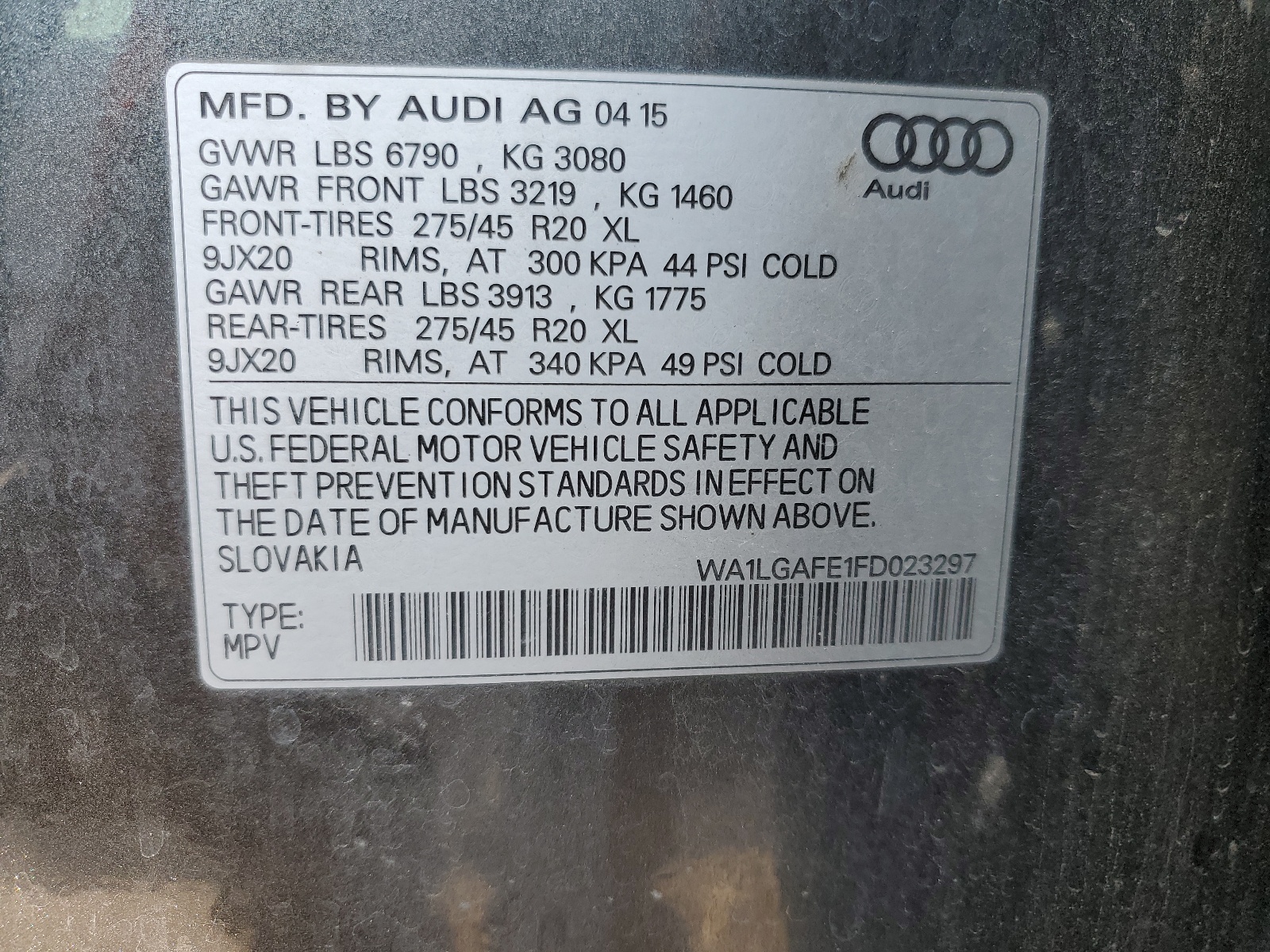 WA1LGAFE1FD023297 2015 Audi Q7 Premium Plus