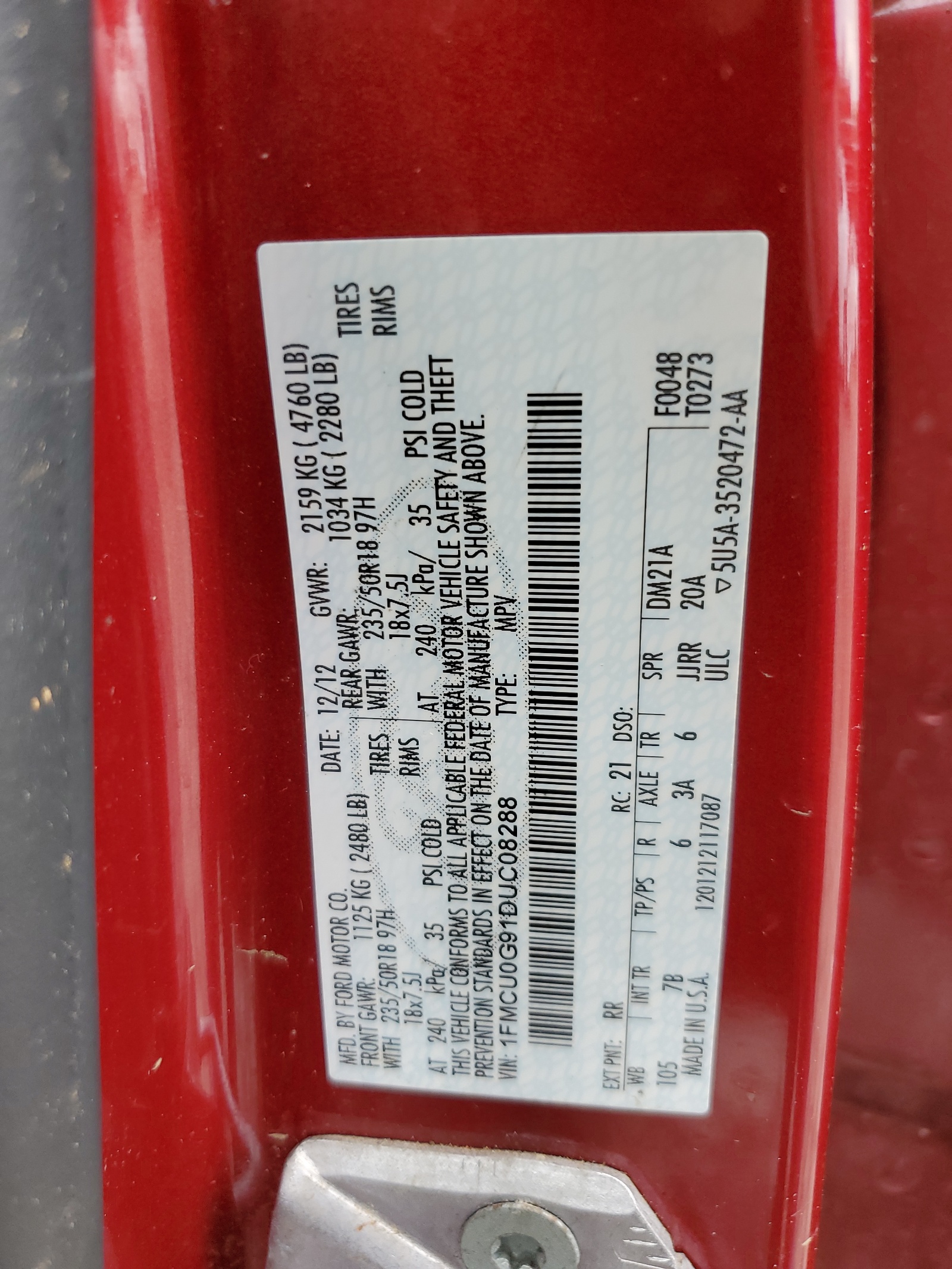 1FMCU0G91DUC08288 2013 Ford Escape Se