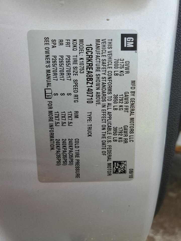 2011 Chevrolet Silverado K1500 Ls VIN: 1GCRKREA8BZ140710 Lot: 62649934