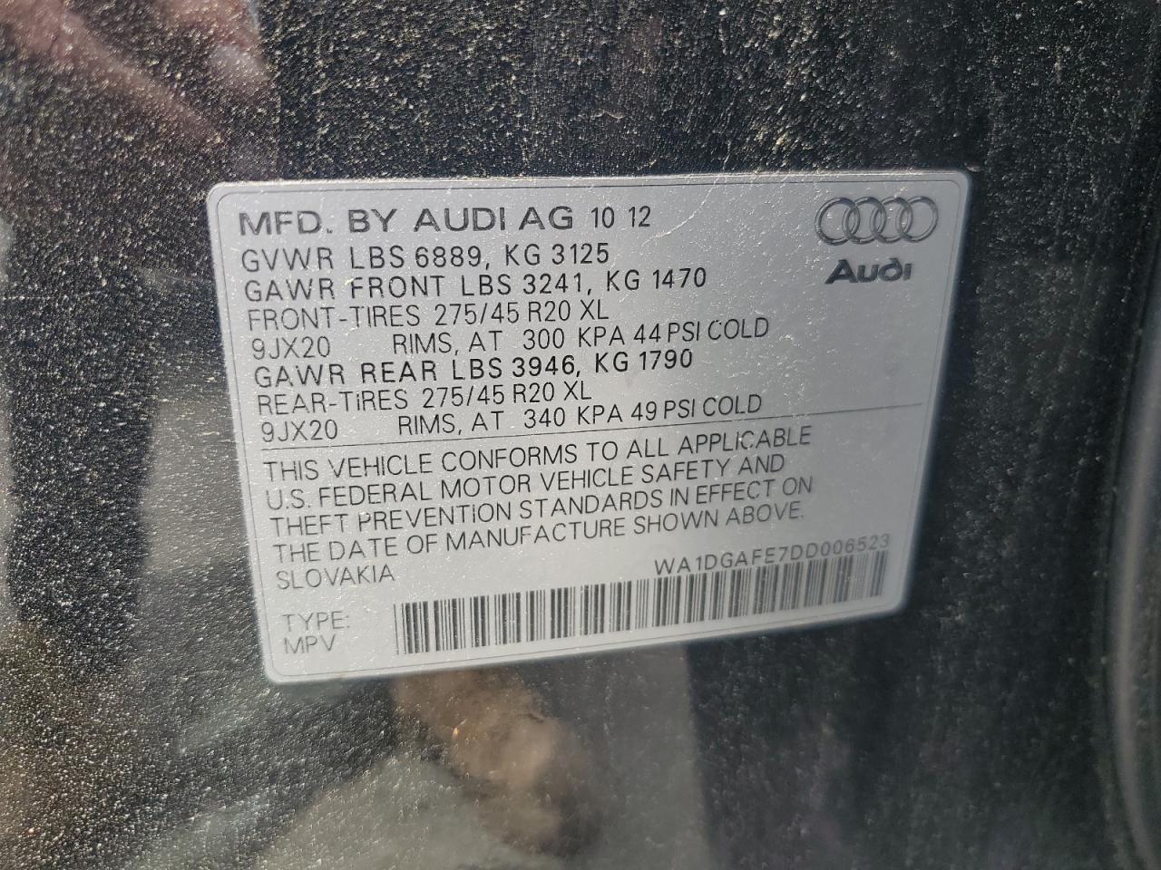 2013 Audi Q7 Prestige VIN: WA1DGAFE7DD006523 Lot: 63791914