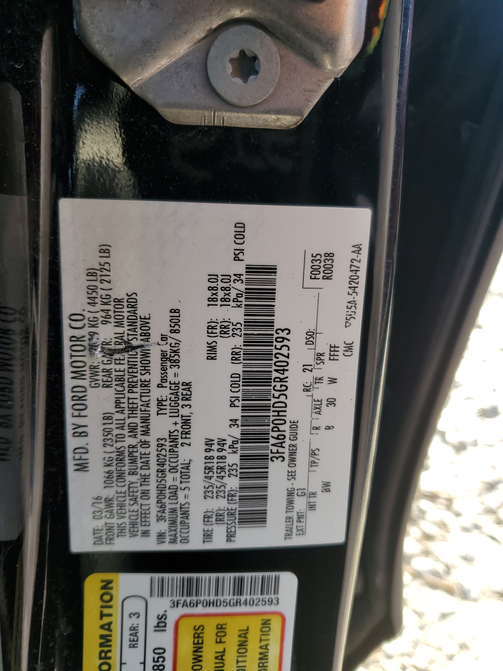 3FA6P0HD5GR402593 2016 Ford Fusion Se