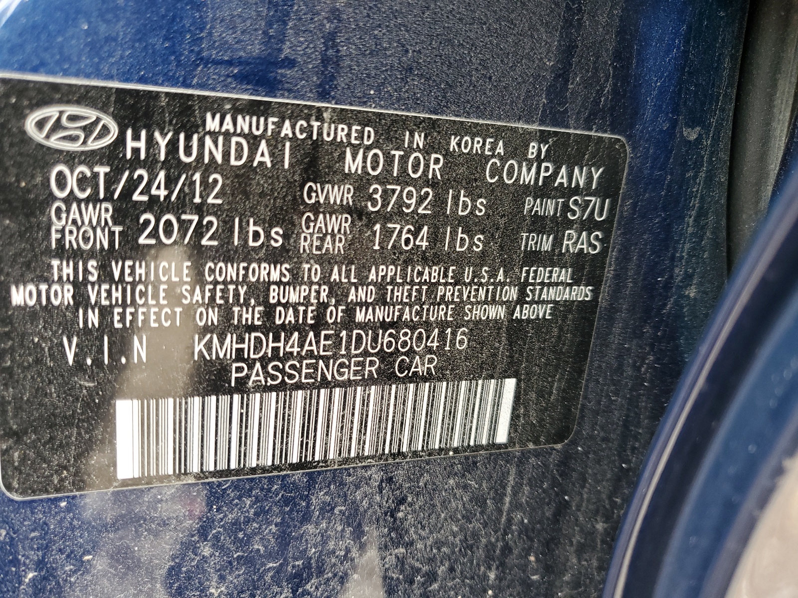 KMHDH4AE1DU680416 2013 Hyundai Elantra Gls