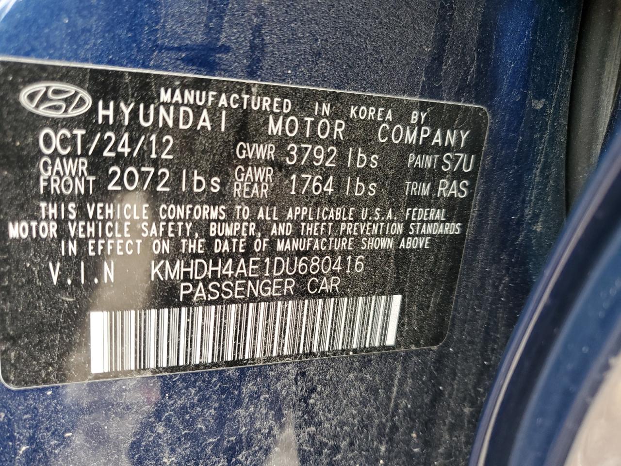 2013 Hyundai Elantra Gls VIN: KMHDH4AE1DU680416 Lot: 62485034