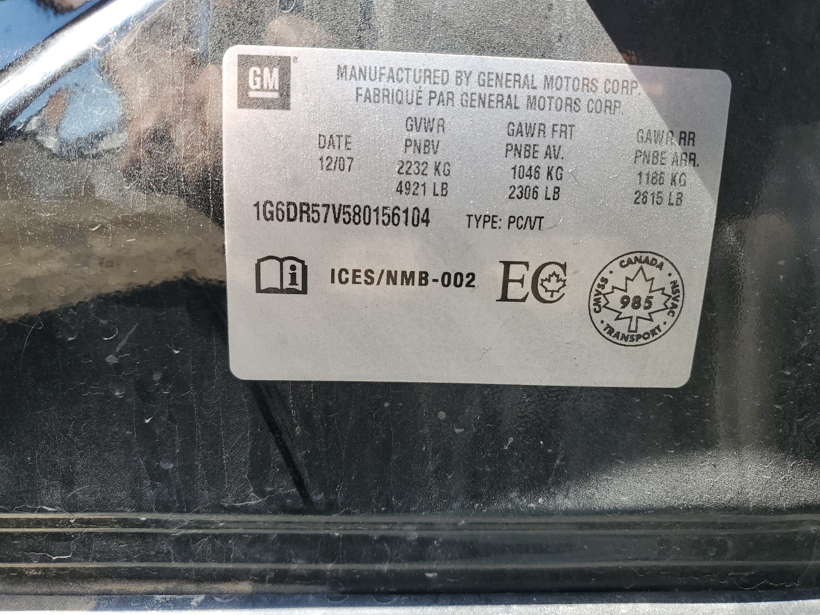 1G6DR57V580156104 2008 Cadillac Cts Hi Feature V6