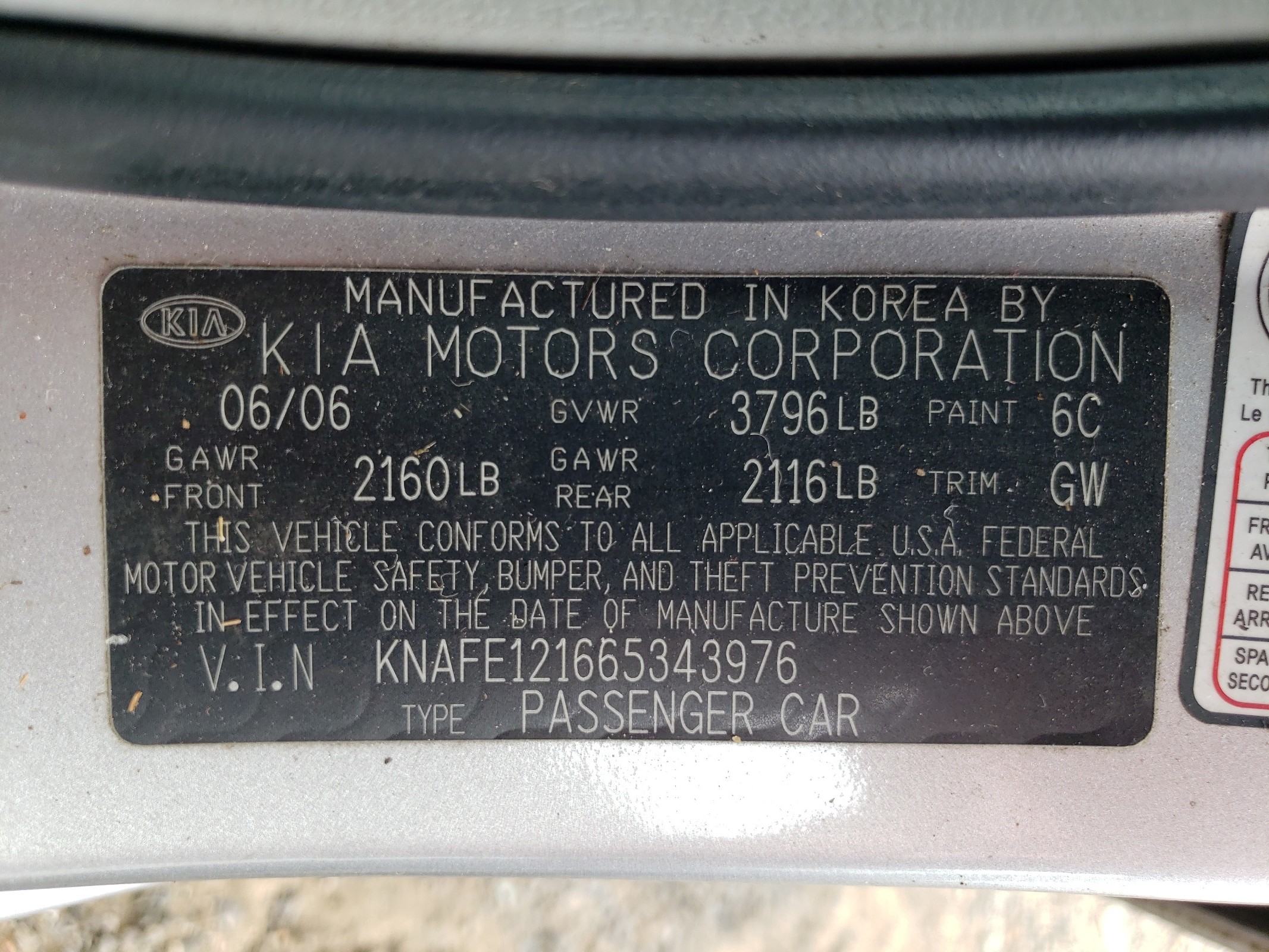 KNAFE121665343976 2006 Kia Spectra Lx