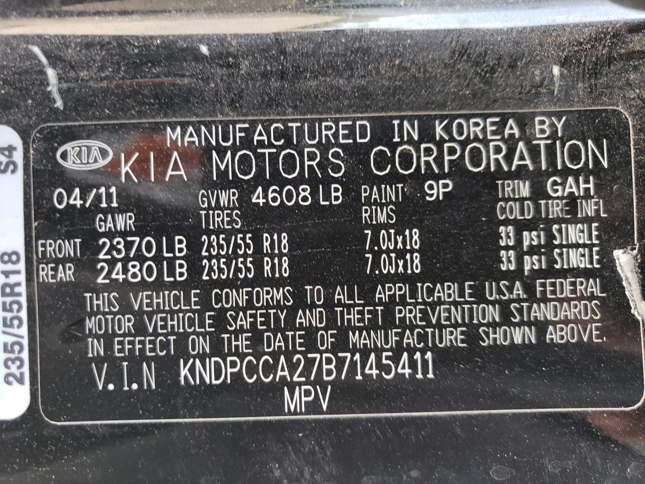 2011 Kia Sportage Ex VIN: KNDPCCA27B7145411 Lot: 64015664