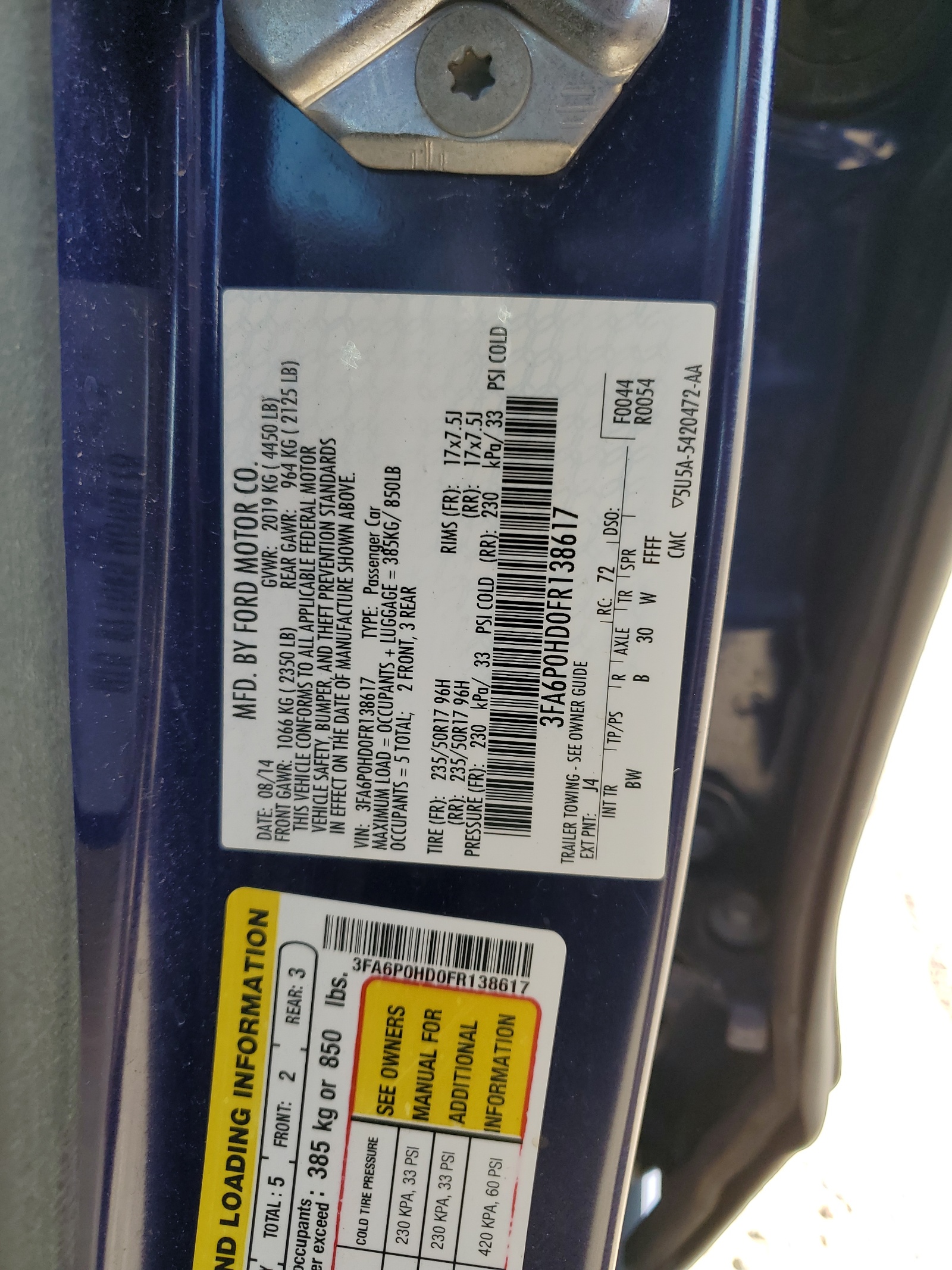 3FA6P0HD0FR138617 2015 Ford Fusion Se