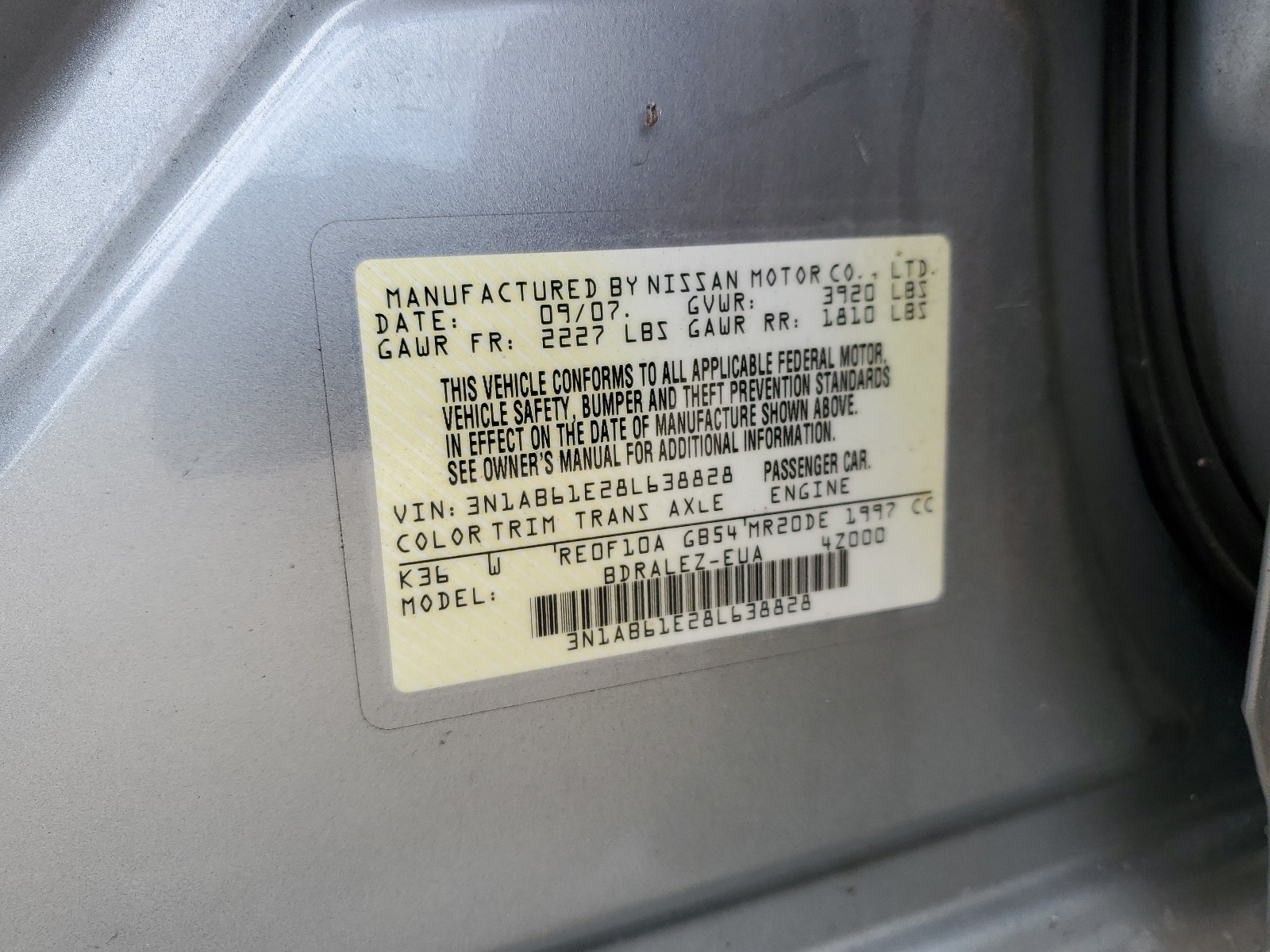 3N1AB61E28L638828 2008 Nissan Sentra 2.0