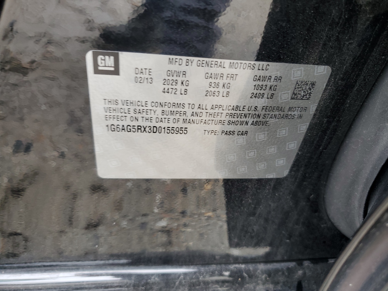 1G6AG5RX3D0155955 2013 Cadillac Ats