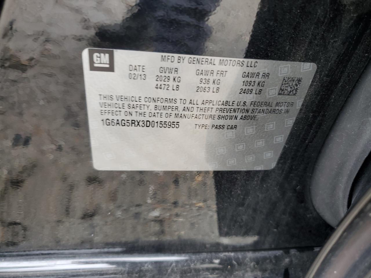 2013 Cadillac Ats VIN: 1G6AG5RX3D0155955 Lot: 62684854