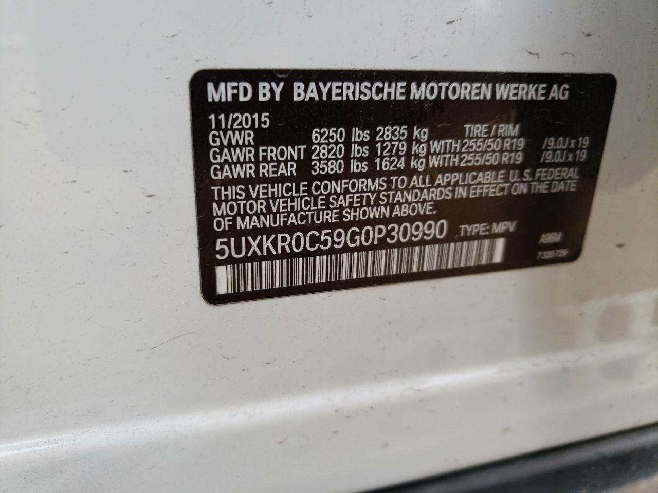 2016 BMW X5 xDrive35I VIN: 5UXKR0C59G0P30990 Lot: 63310714