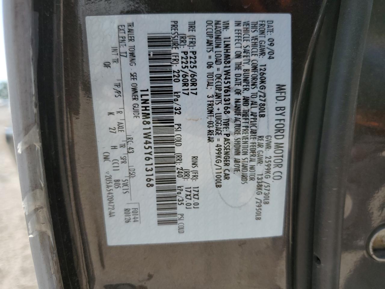 2005 Lincoln Town Car Signature VIN: 1LNHM81W45Y613168 Lot: 64187024