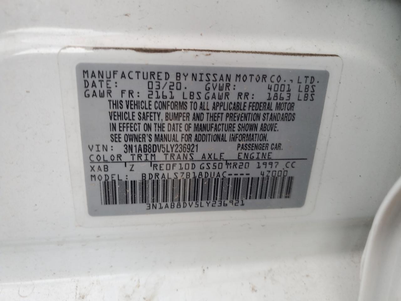 3N1AB8DV5LY236921 2020 Nissan Sentra Sr