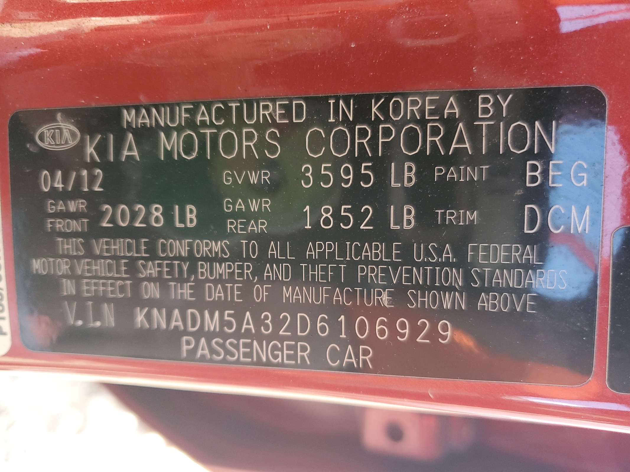 KNADM5A32D6106929 2013 Kia Rio Lx