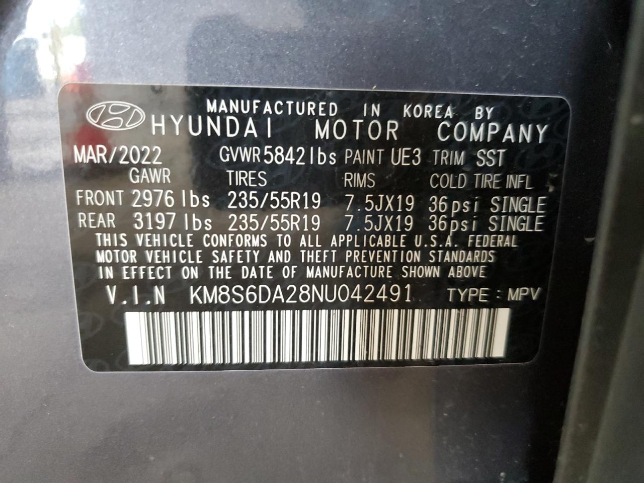 2022 Hyundai Santa Fe Sel VIN: KM8S6DA28NU042491 Lot: 64182864