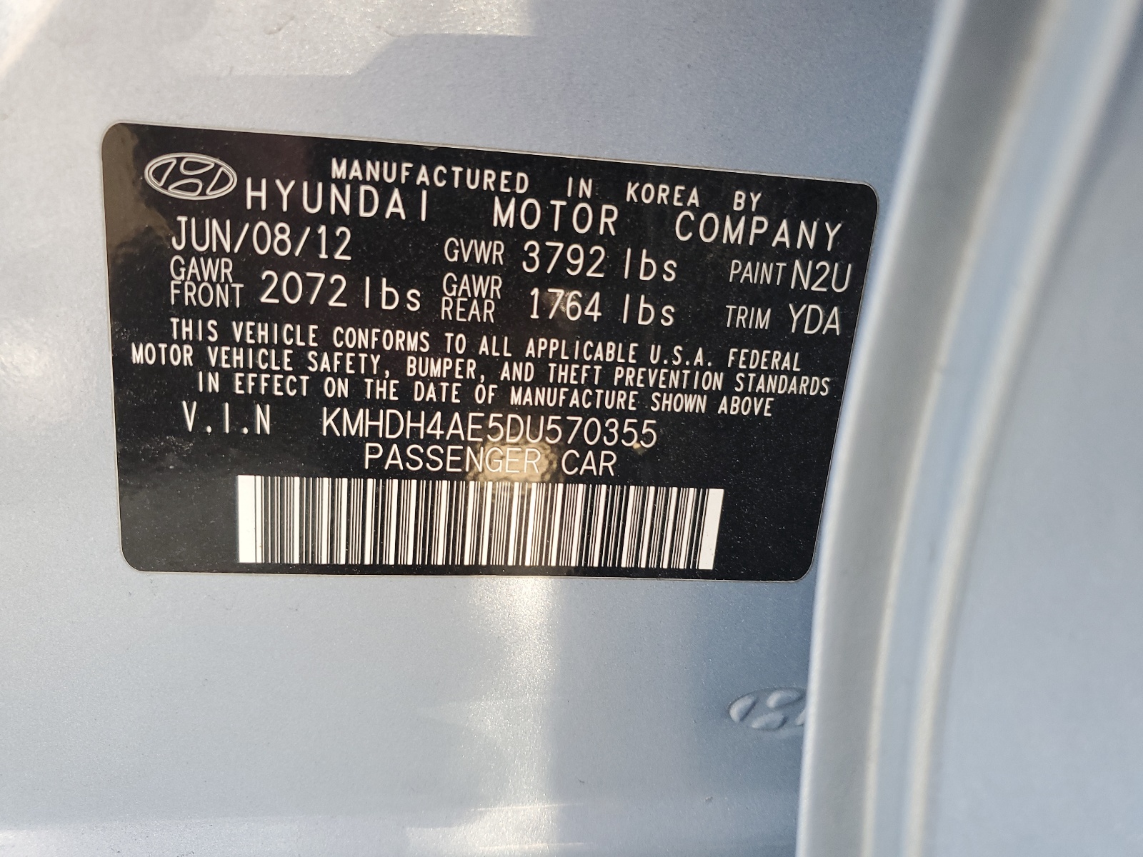 2013 Hyundai Elantra Gls vin: KMHDH4AE5DU570355