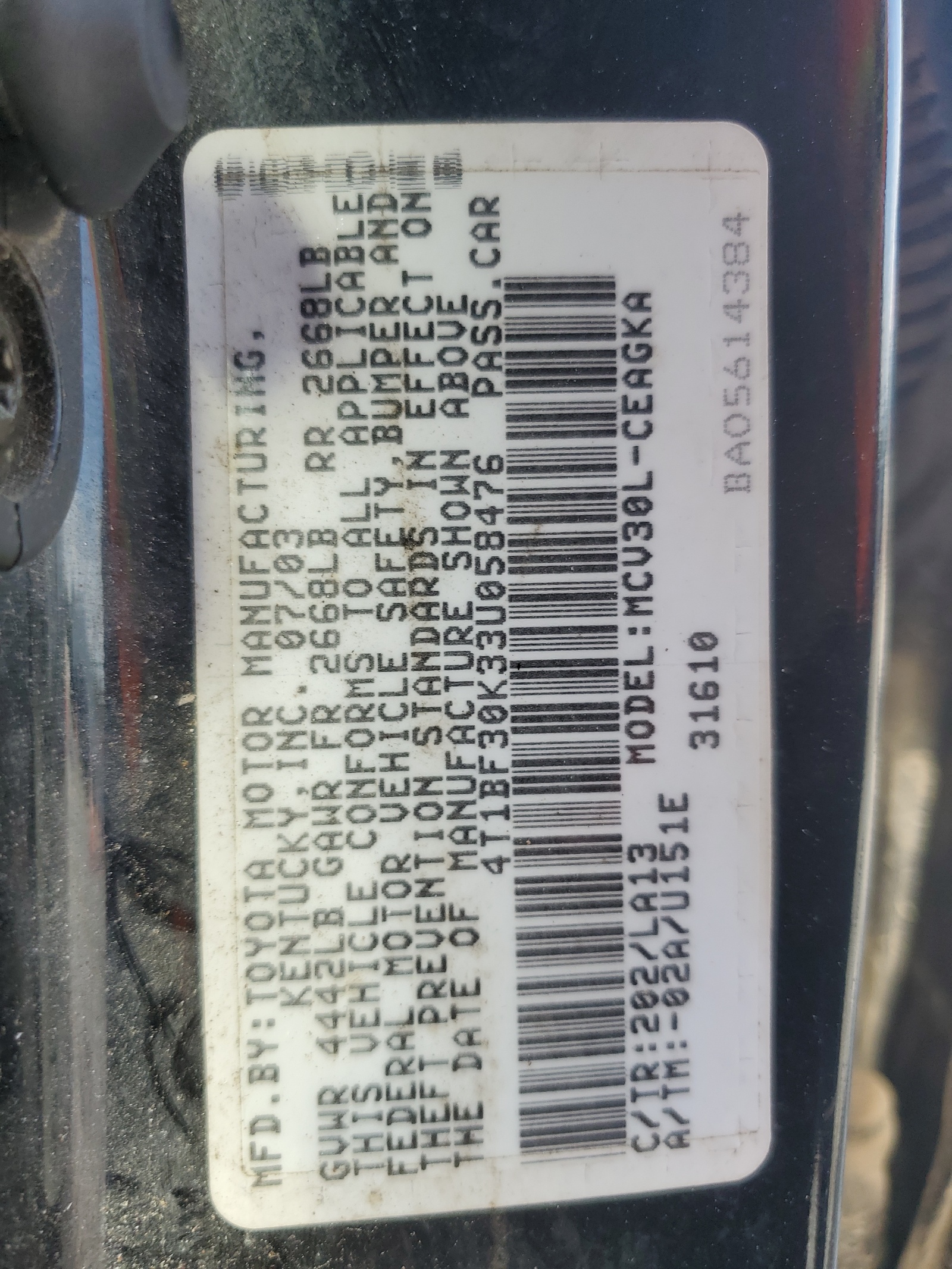 4T1BF30K33U058476 2003 Toyota Camry Le