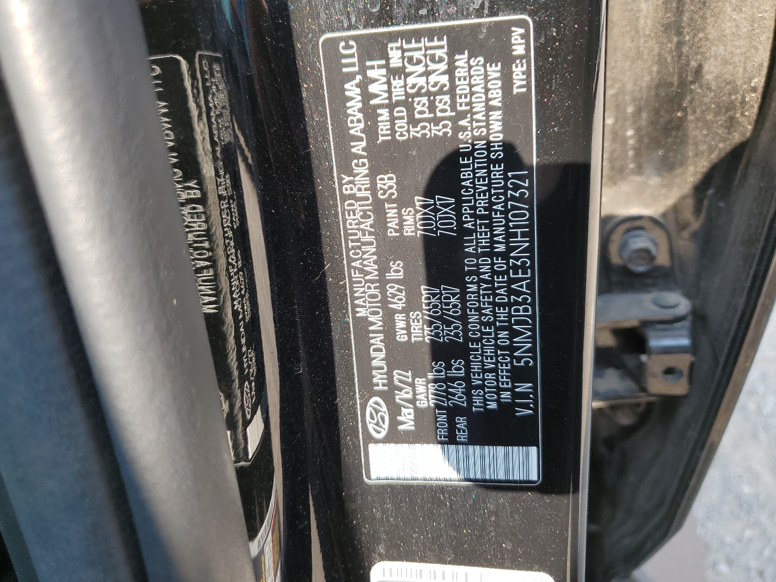 5NMJB3AE3NH107321 2022 Hyundai Tucson Sel