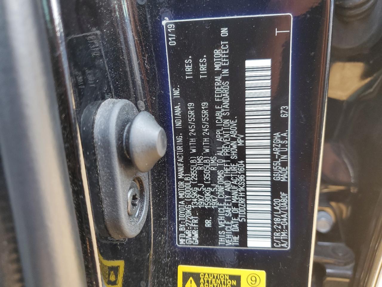 2019 Toyota Highlander Limited VIN: 5TDDZRFH1KS961604 Lot: 62270694