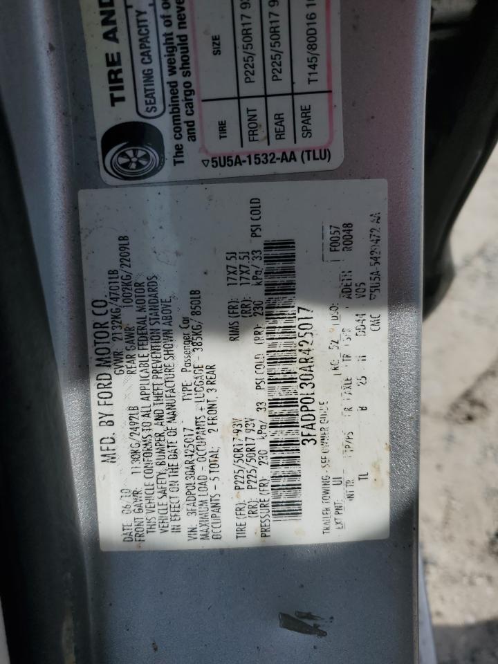 2010 Ford Fusion Hybrid VIN: 3FADP0L30AR425017 Lot: 65401774