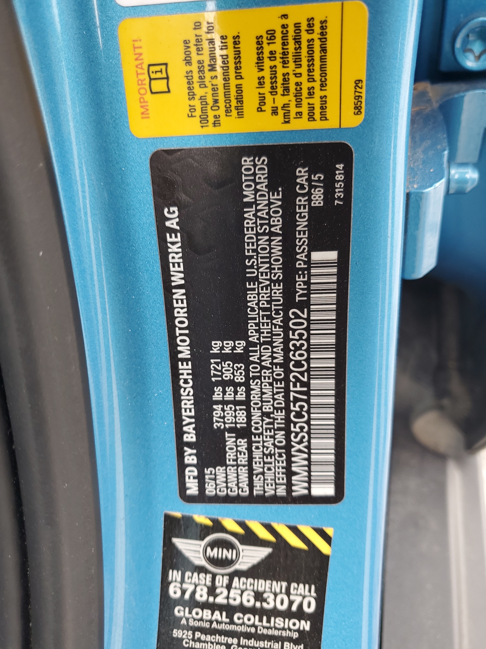 WMWXS5C57F2C63502 2015 Mini Cooper