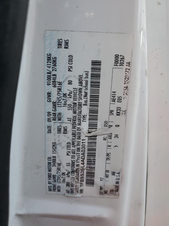 2010 Ford Econoline E350 Super Duty Wagon VIN: 1FBSS3BL4ADA03011 Lot: 63199414