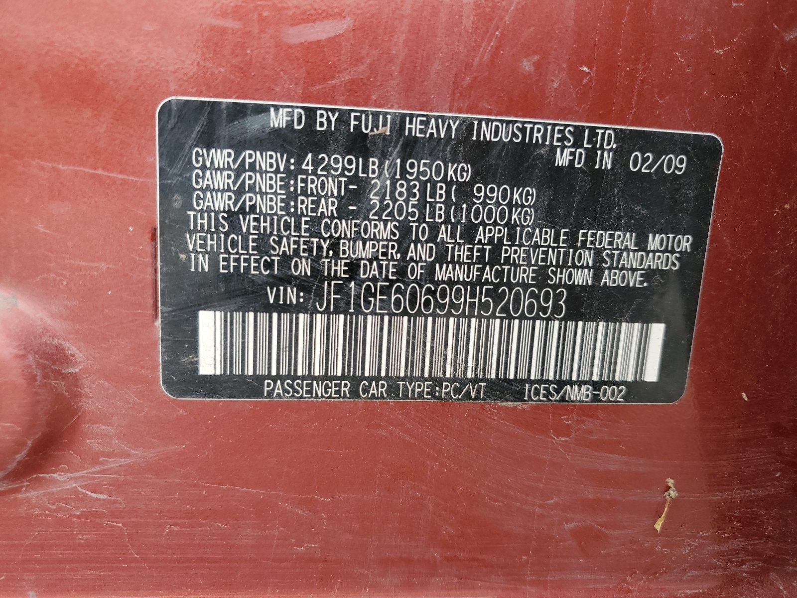 JF1GE60699H520693 2009 Subaru Impreza 2.5I Premium