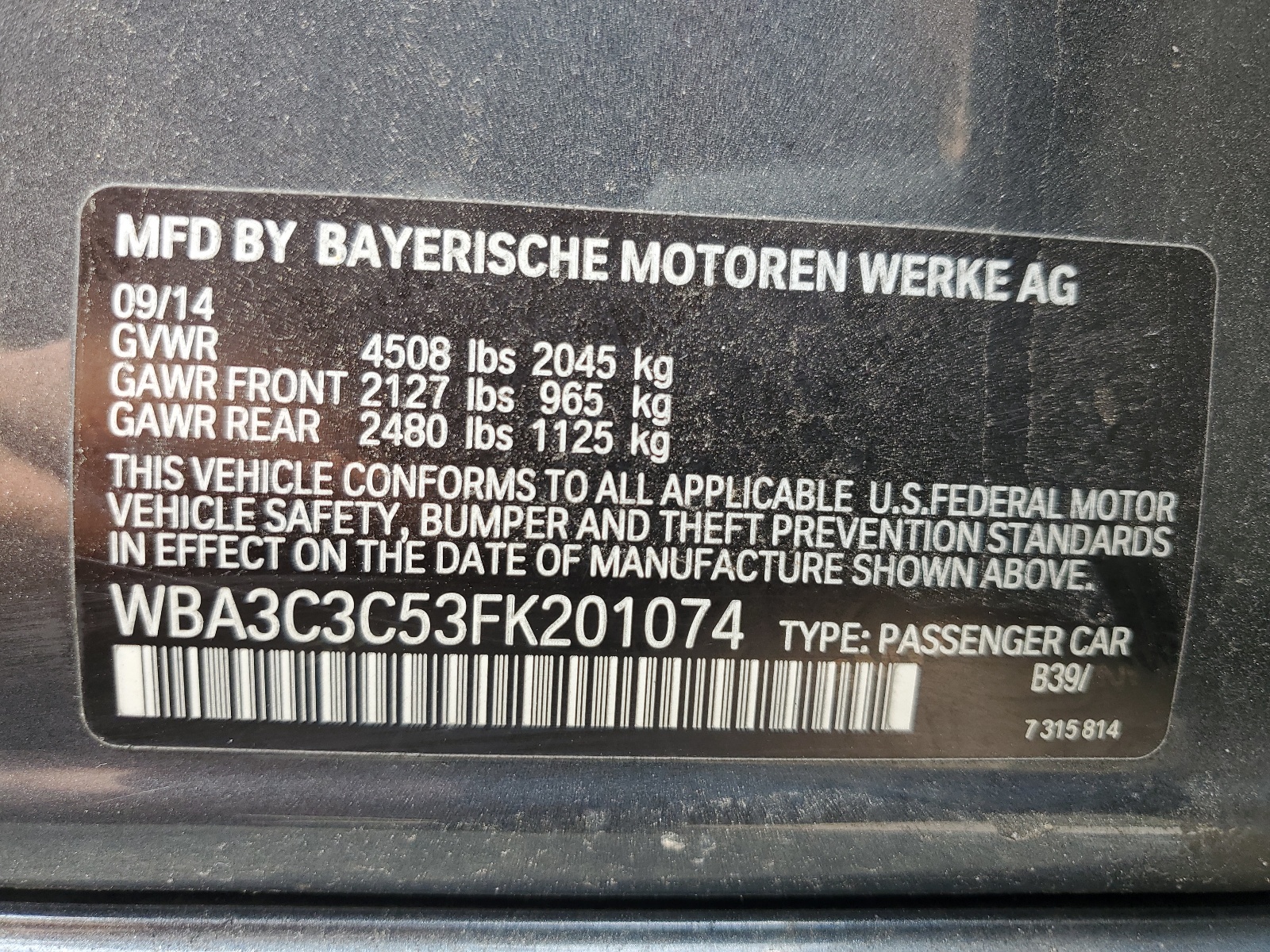 WBA3C3C53FK201074 2015 BMW 320 I xDrive
