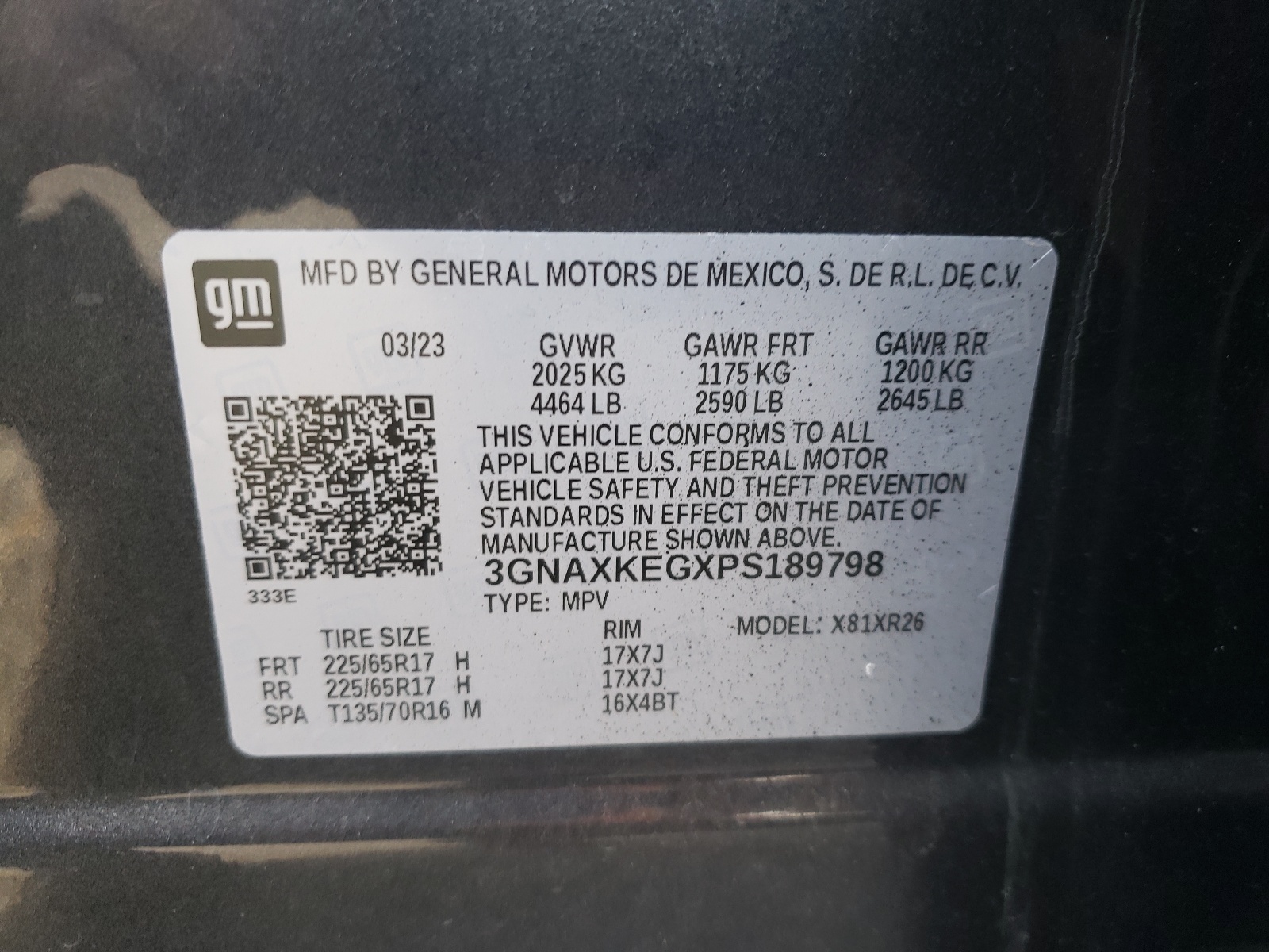 3GNAXKEGXPS189798 2023 Chevrolet Equinox Lt
