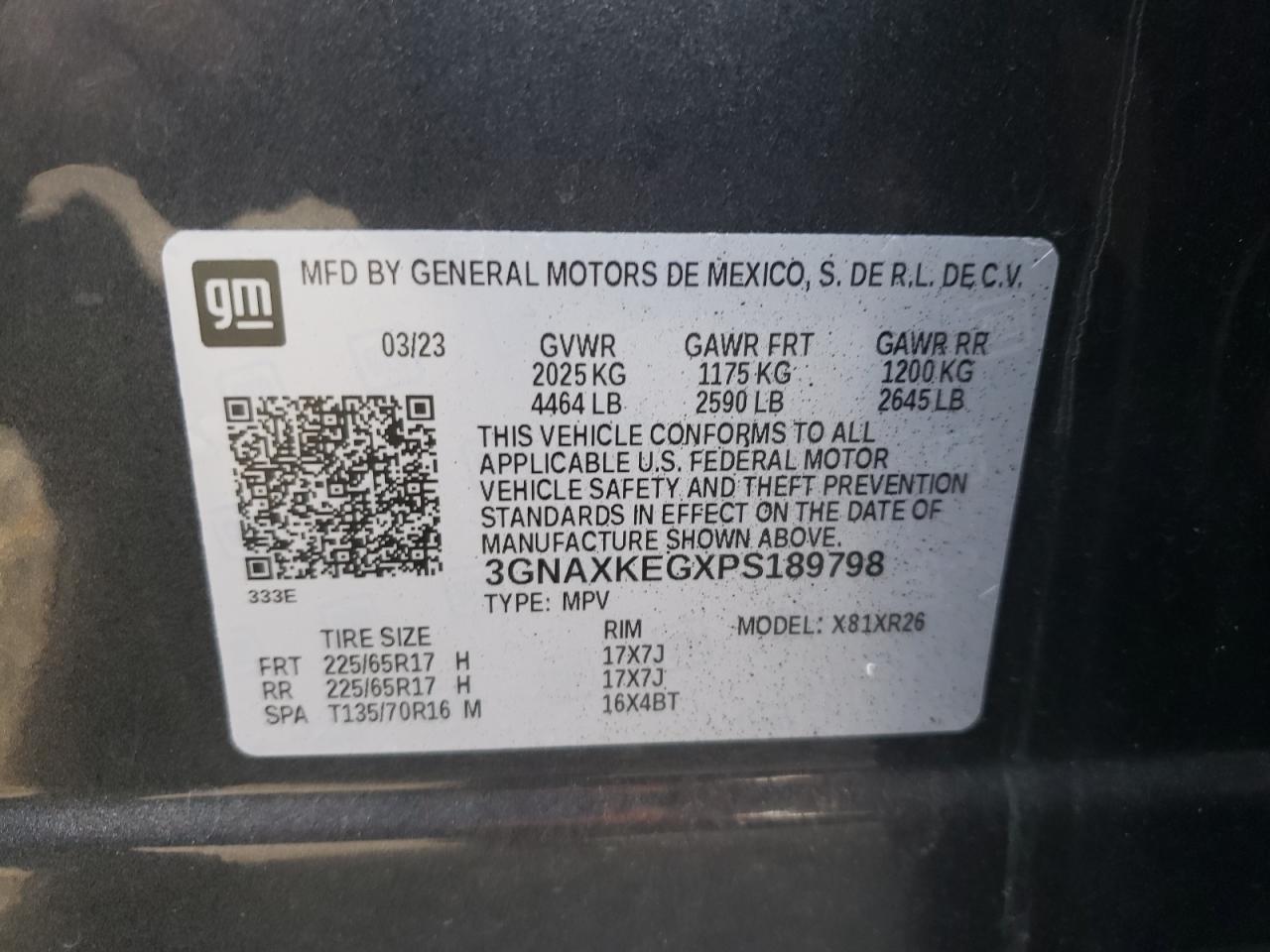 2023 Chevrolet Equinox Lt VIN: 3GNAXKEGXPS189798 Lot: 62360904