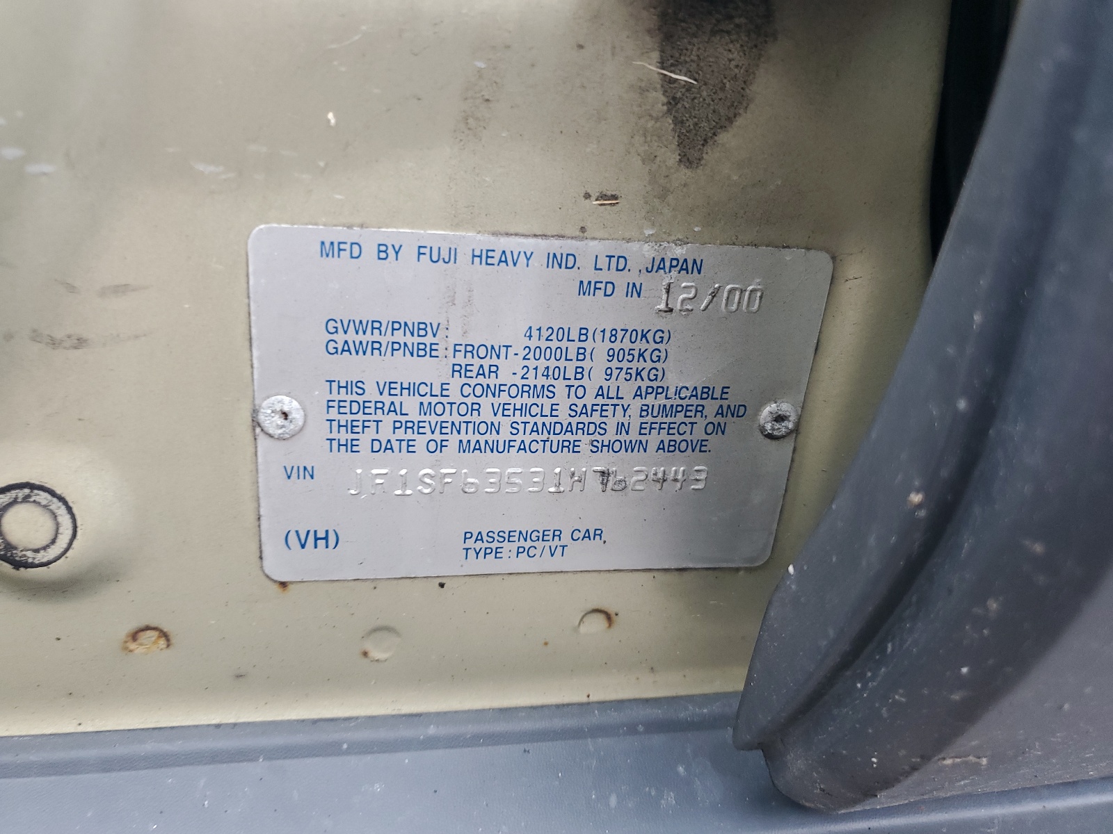 JF1SF63531H762443 2001 Subaru Forester L