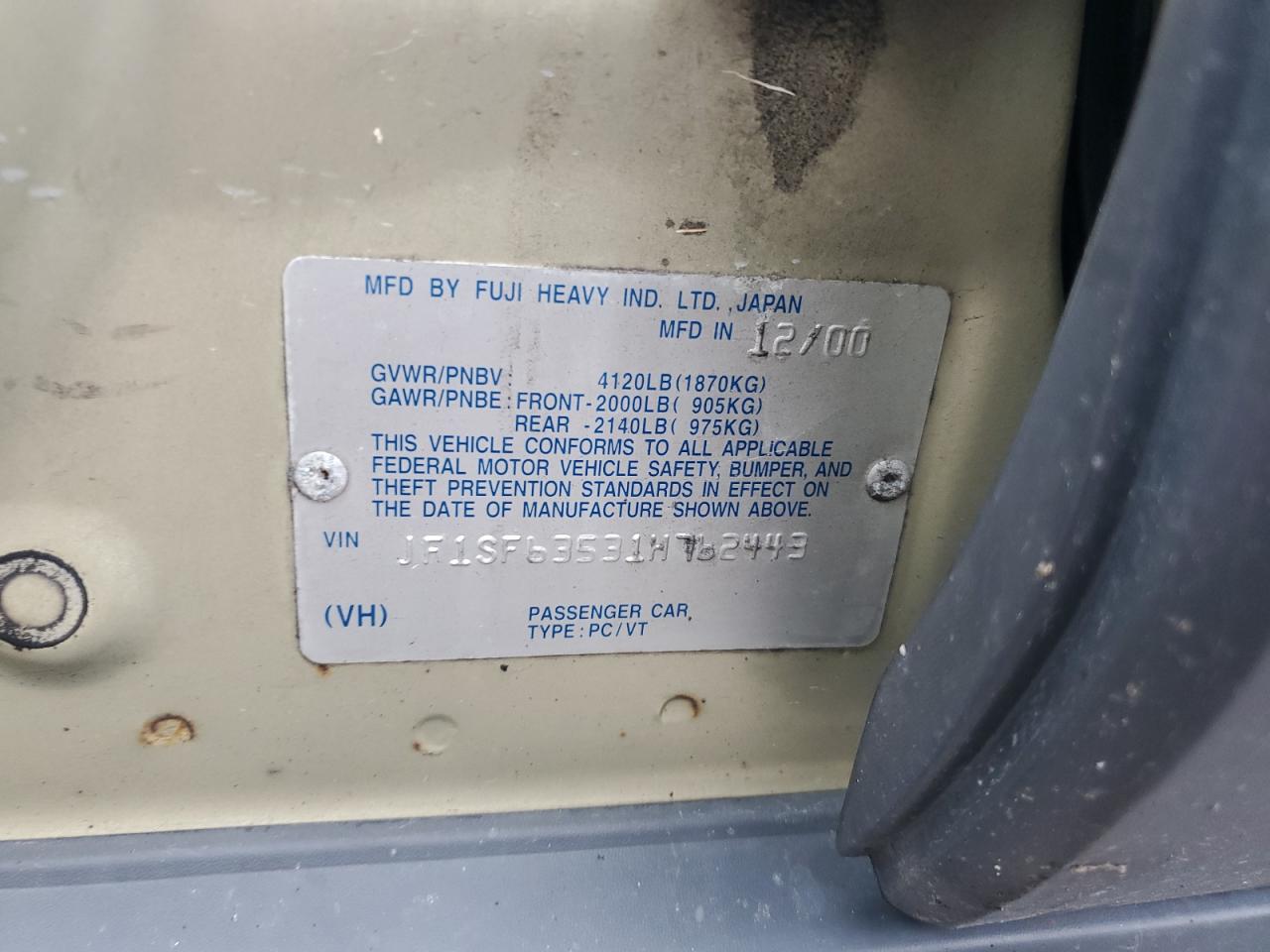 2001 Subaru Forester L VIN: JF1SF63531H762443 Lot: 61636354