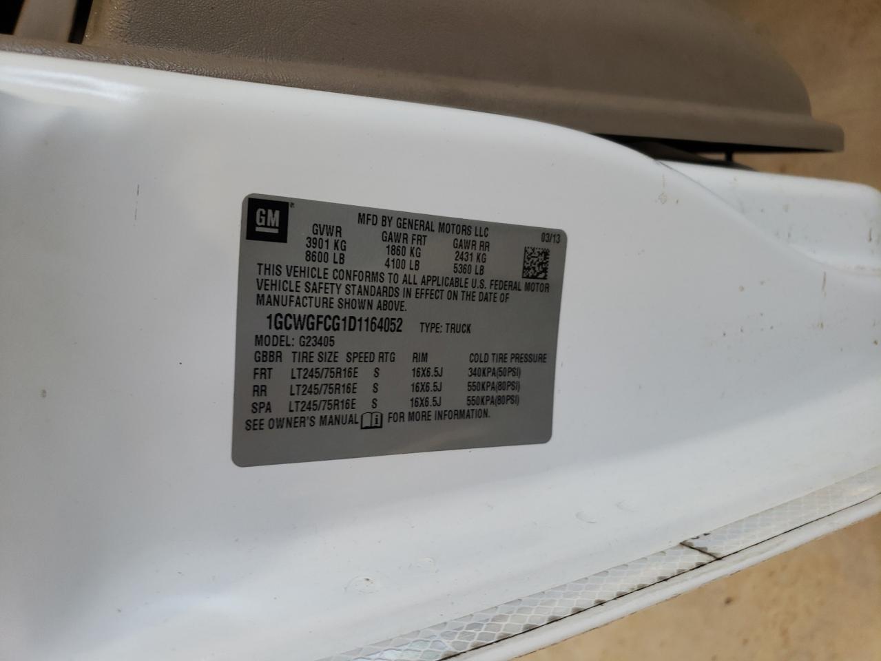 2013 Chevrolet Express G2500 VIN: 1GCWGFCG1D1164052 Lot: 60709094