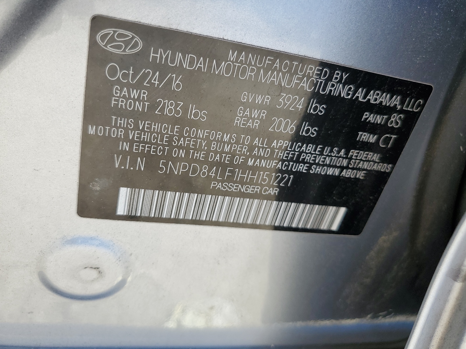 5NPD84LF1HH151221 2017 Hyundai Elantra Se