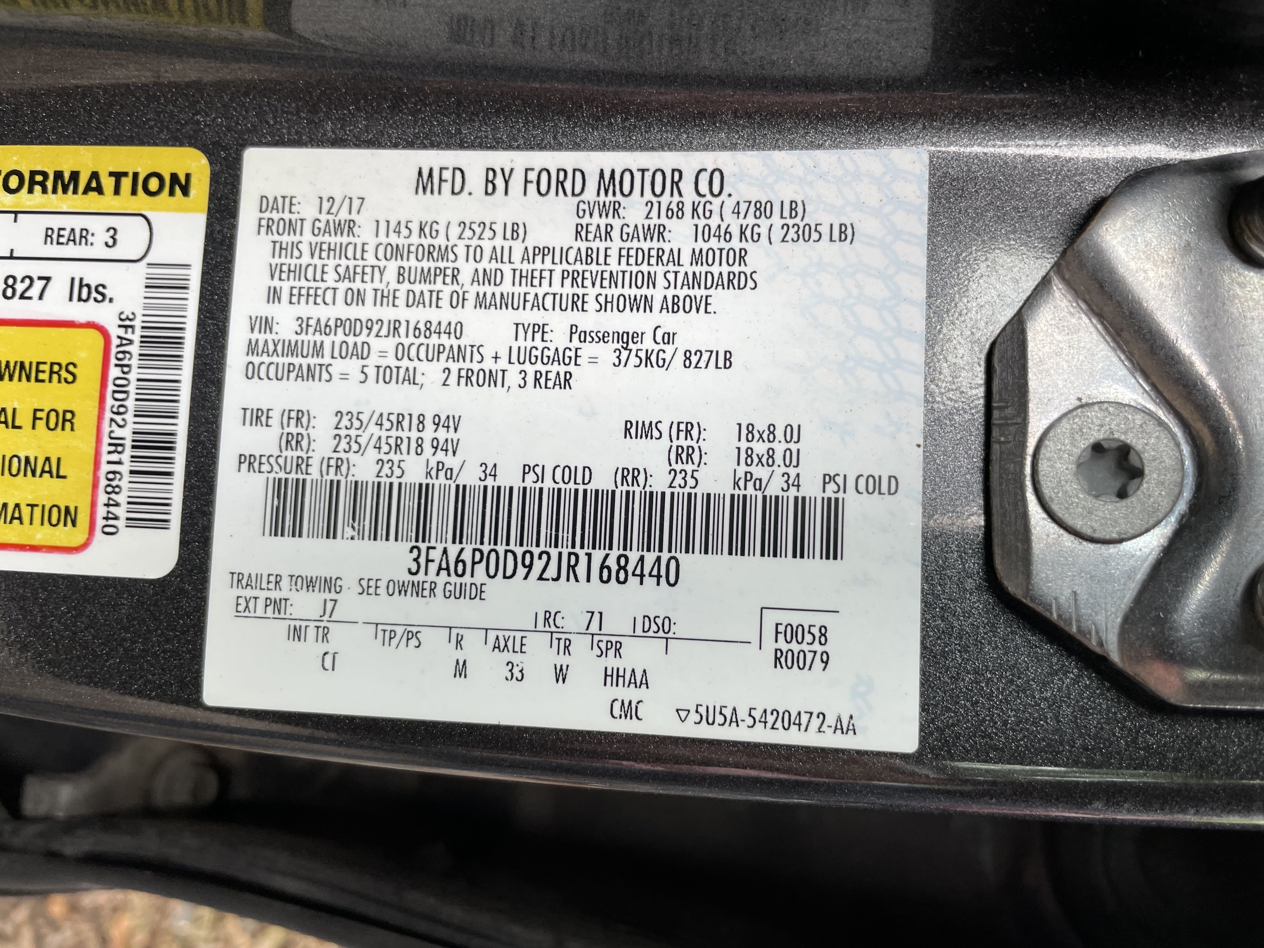 3FA6P0D92JR168440 2018 Ford Fusion Titanium