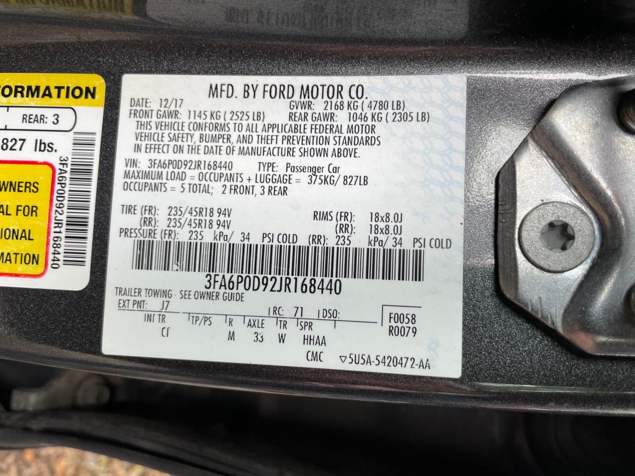 3FA6P0D92JR168440 2018 FORD FUSION - Image 10