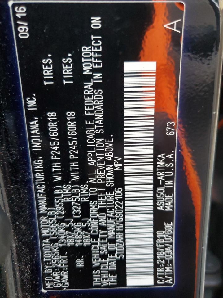 2016 Toyota Highlander Le VIN: 5TDZARFH7GS022106 Lot: 64034744