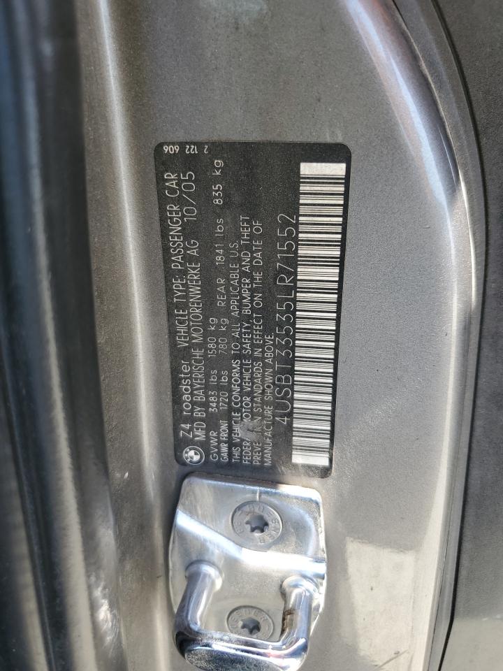 2005 BMW Z4 2.5 VIN: 4USBT33535LR71552 Lot: 64430224