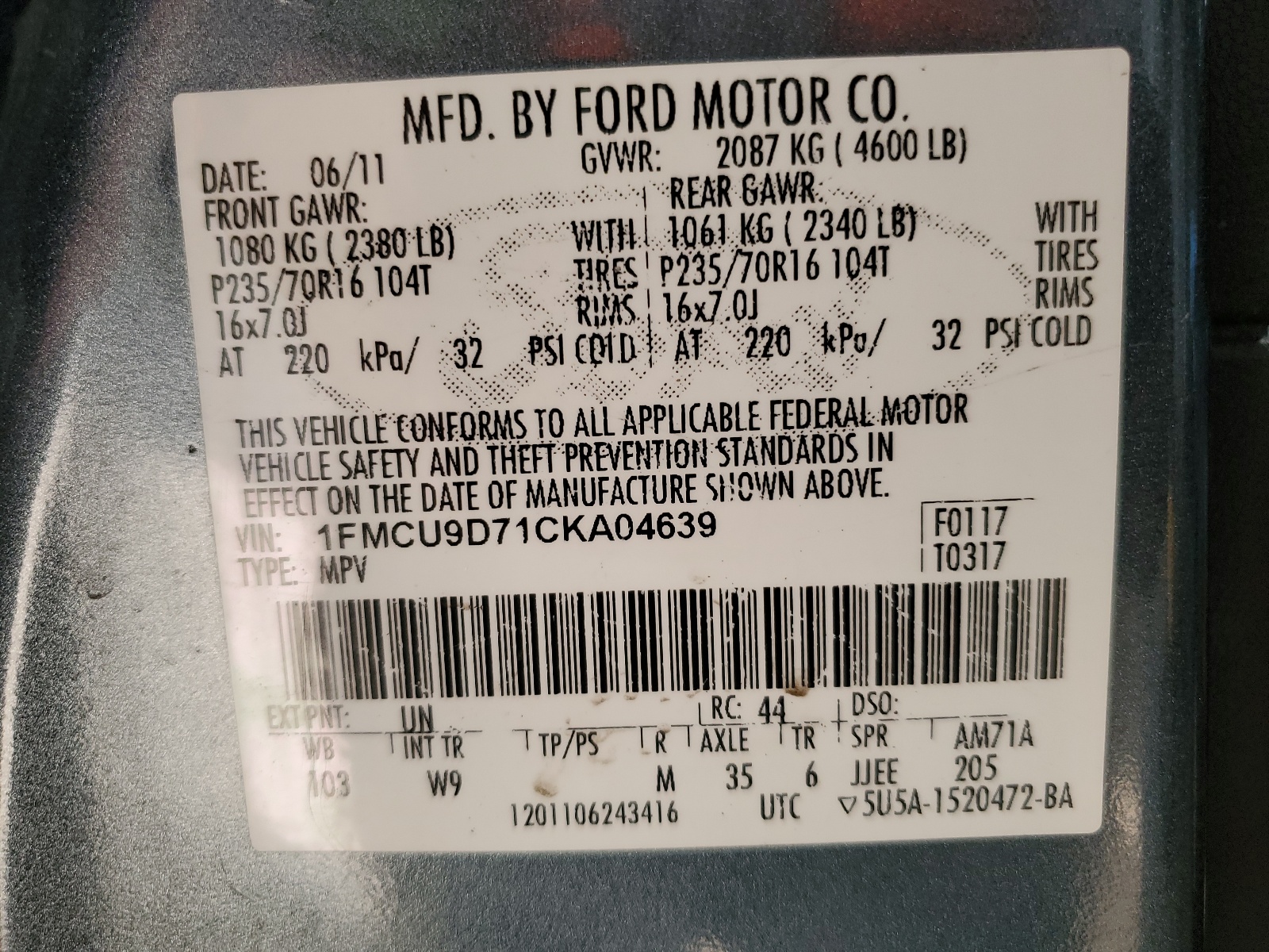 2012 Ford Escape Xlt vin: 1FMCU9D71CKA04639