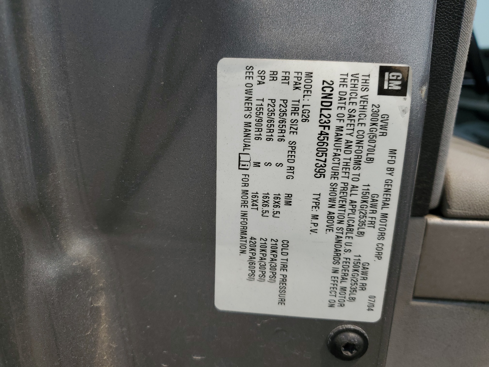 2CNDL23F456057395 2005 Chevrolet Equinox Ls