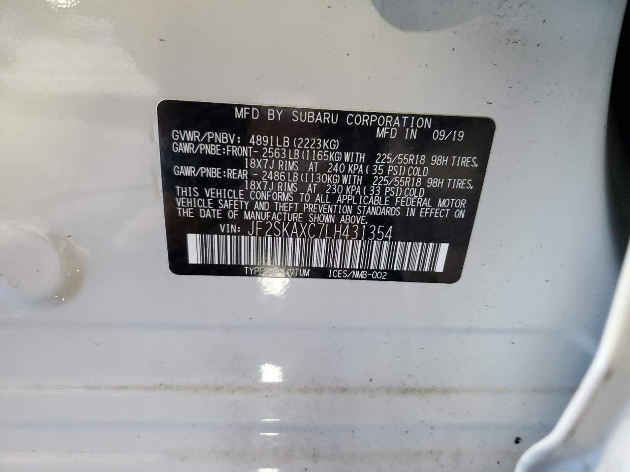 2020 Subaru Forester Touring VIN: JF2SKAXC7LH431354 Lot: 64077514