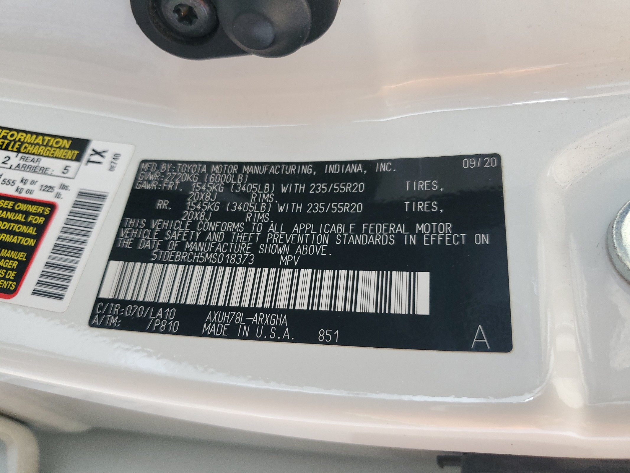 5TDEBRCH5MS018373 2021 Toyota Highlander Hybrid Platinum