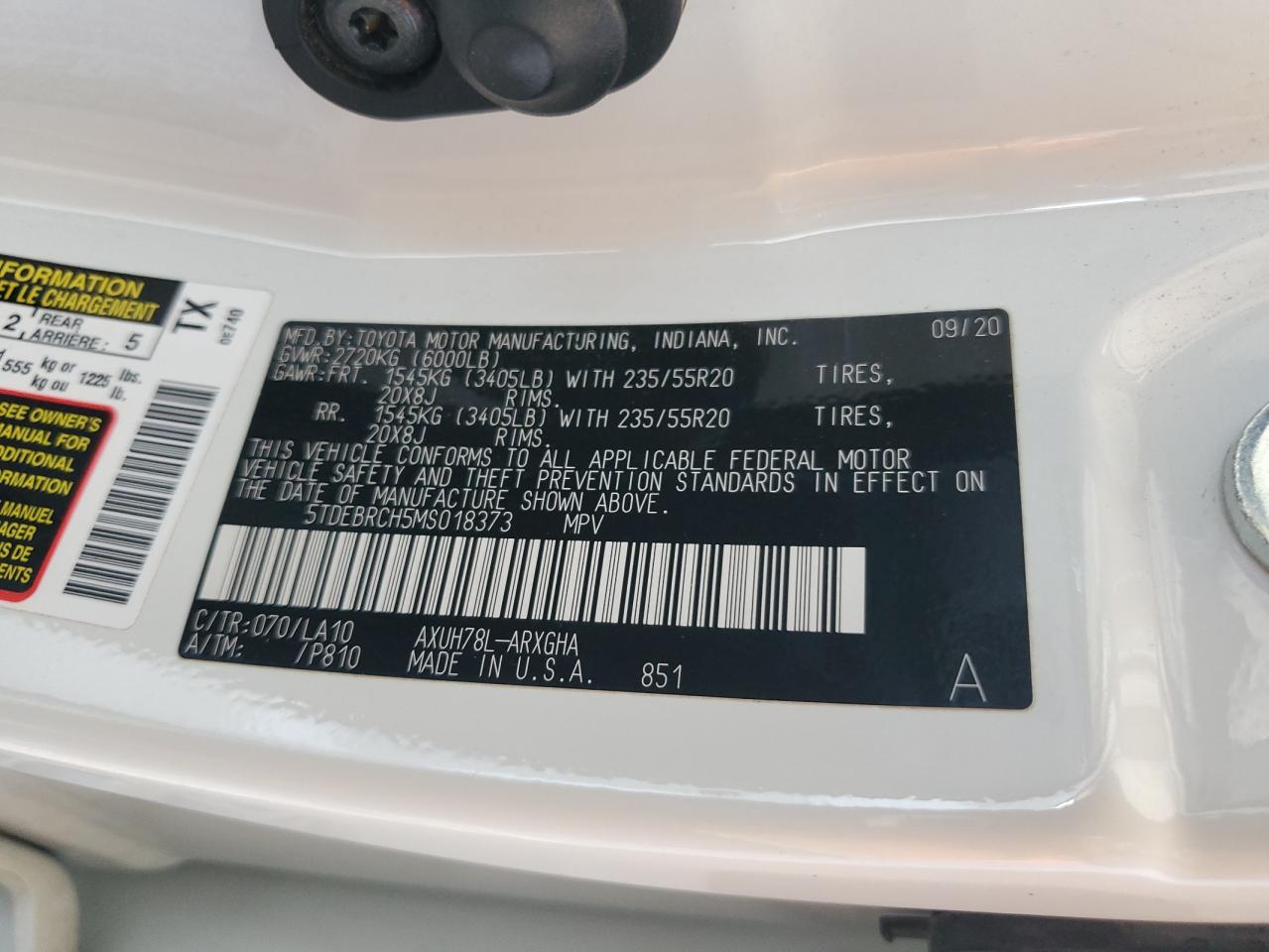 2021 Toyota Highlander Hybrid Platinum VIN: 5TDEBRCH5MS018373 Lot: 63495464