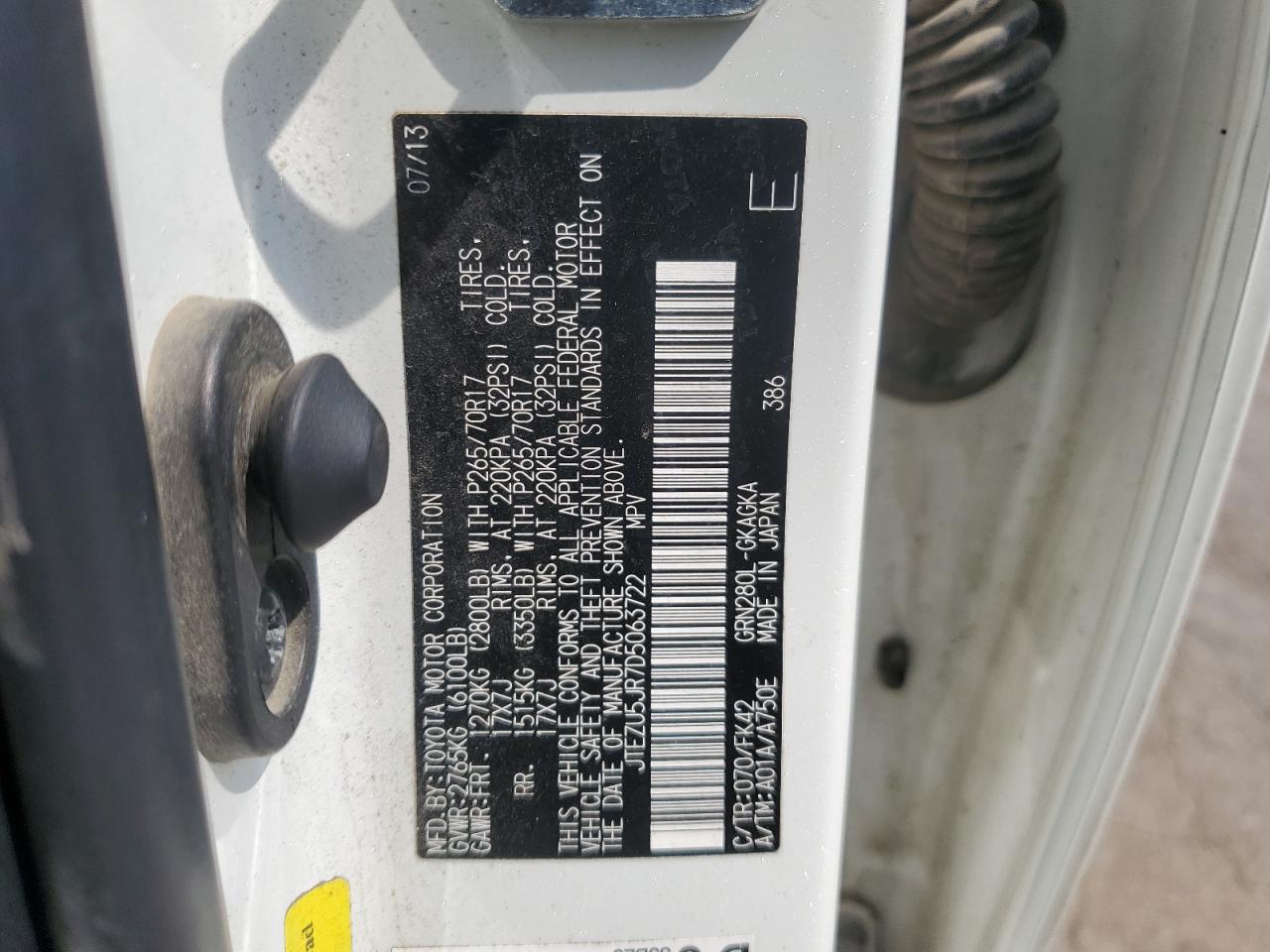 2013 Toyota 4Runner Sr5 VIN: JTEZU5JR7D5063722 Lot: 60481074