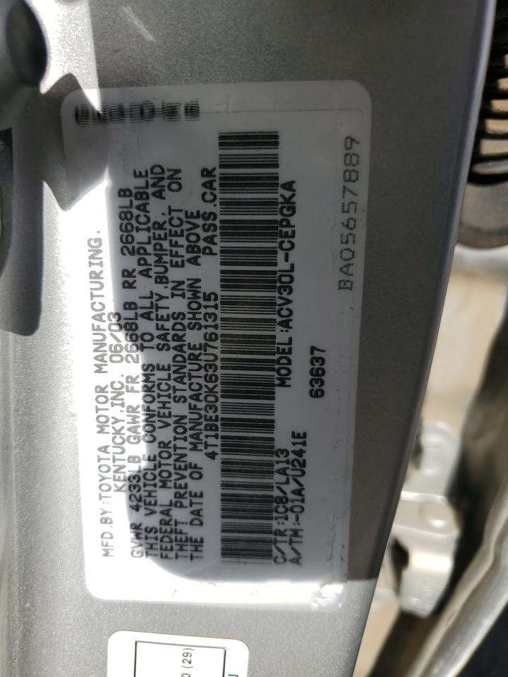 2003 Toyota Camry Le VIN: 4T1BE30K63U761315 Lot: 62767814