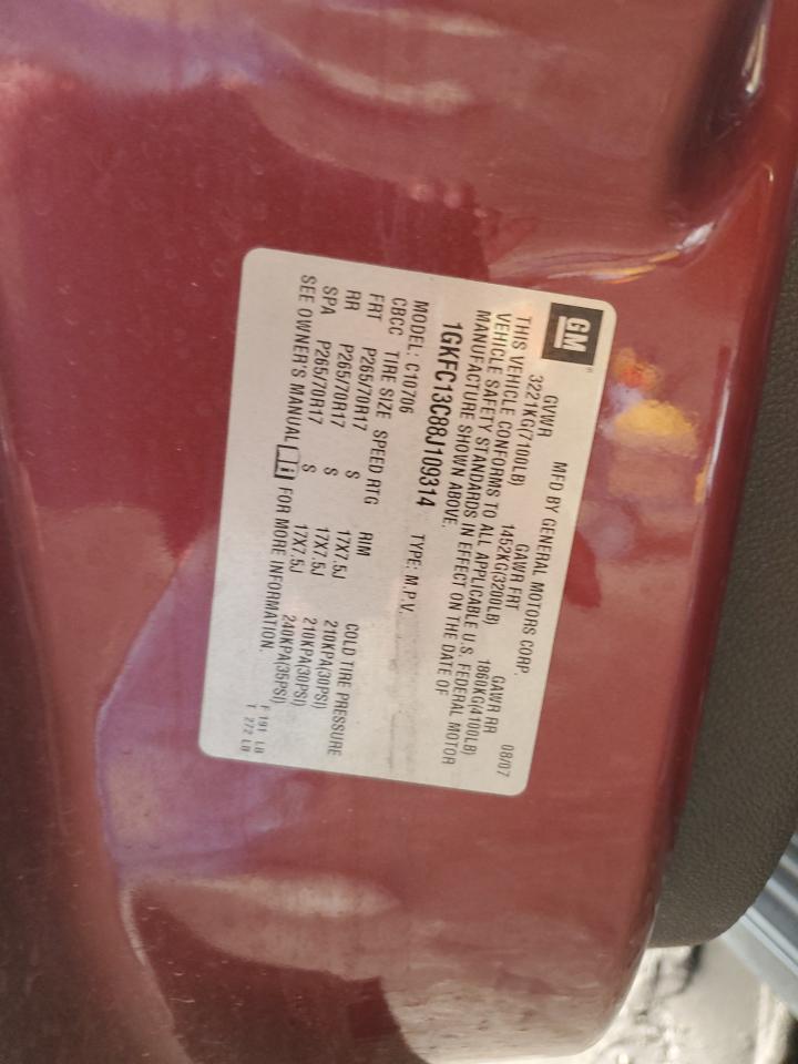 2008 GMC Yukon VIN: 1GKFC13C88J109314 Lot: 77553364