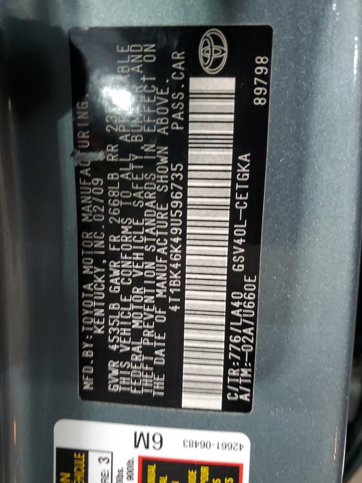 2009 Toyota Camry Se VIN: 4T1BK46K49U596735 Lot: 63894424