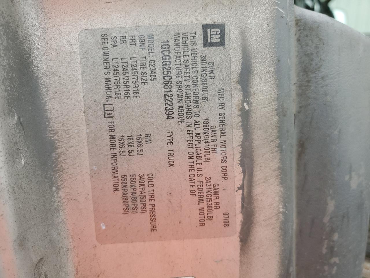 2008 Chevrolet Express G2500 VIN: 1GCGG25C681222394 Lot: 64572094